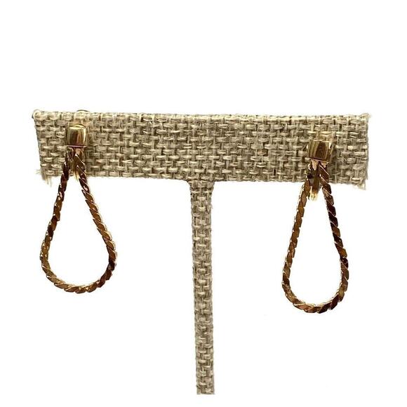 MONET Earrings Clips Clip Ons Vintage Flat Chain Loops Dangle Gold Tone - Picture 3 of 9